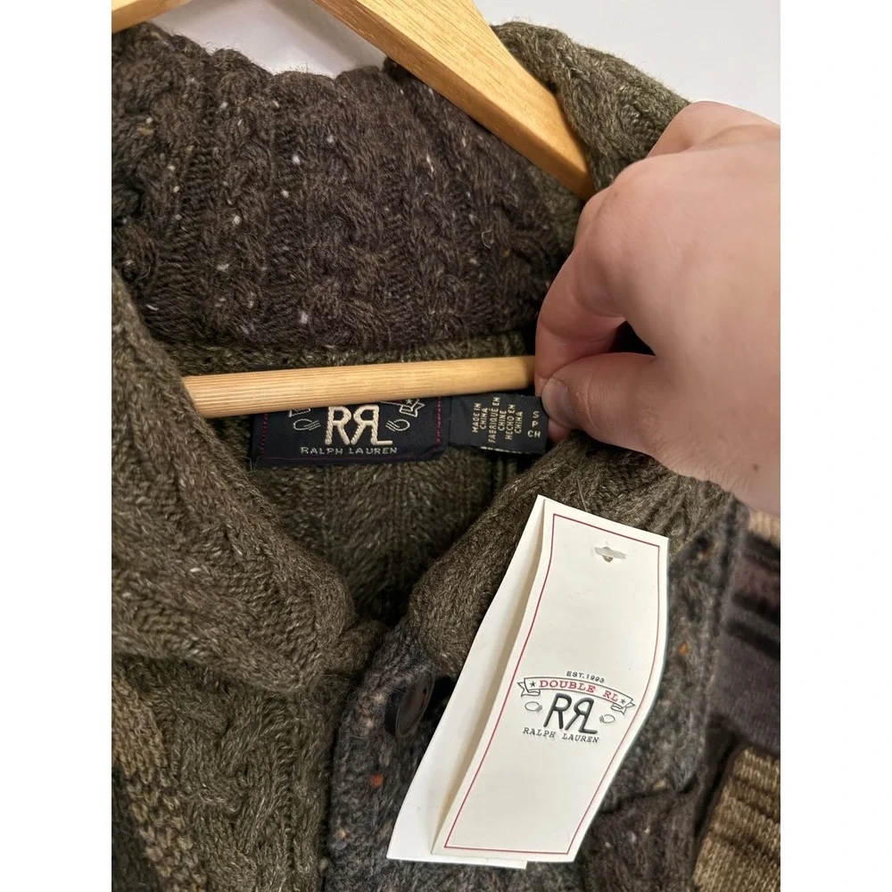 NWT RRL Double RL Patchwork Ranch Cardigan Shawl Collar Belted Wool Blend Mens S